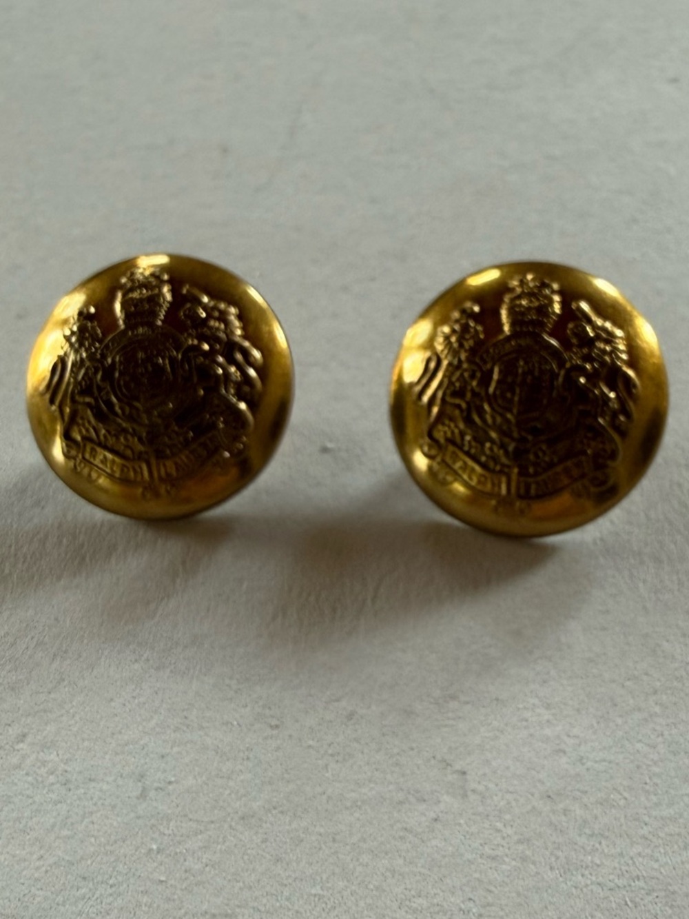Set of 2 Ralph Lauren Coat of Arms Gold-tone Brass Blazer Buttons - Picture 4 of 6